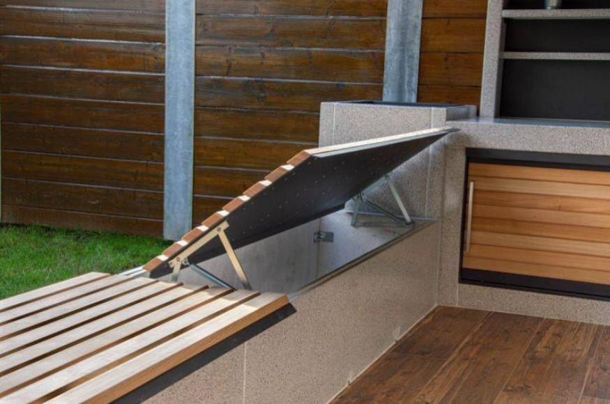 Drawer Under Bench in Outdoor Kitchen